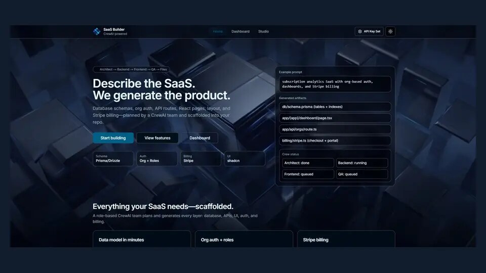 AI-Powered Full-Stack SaaS Builder interface